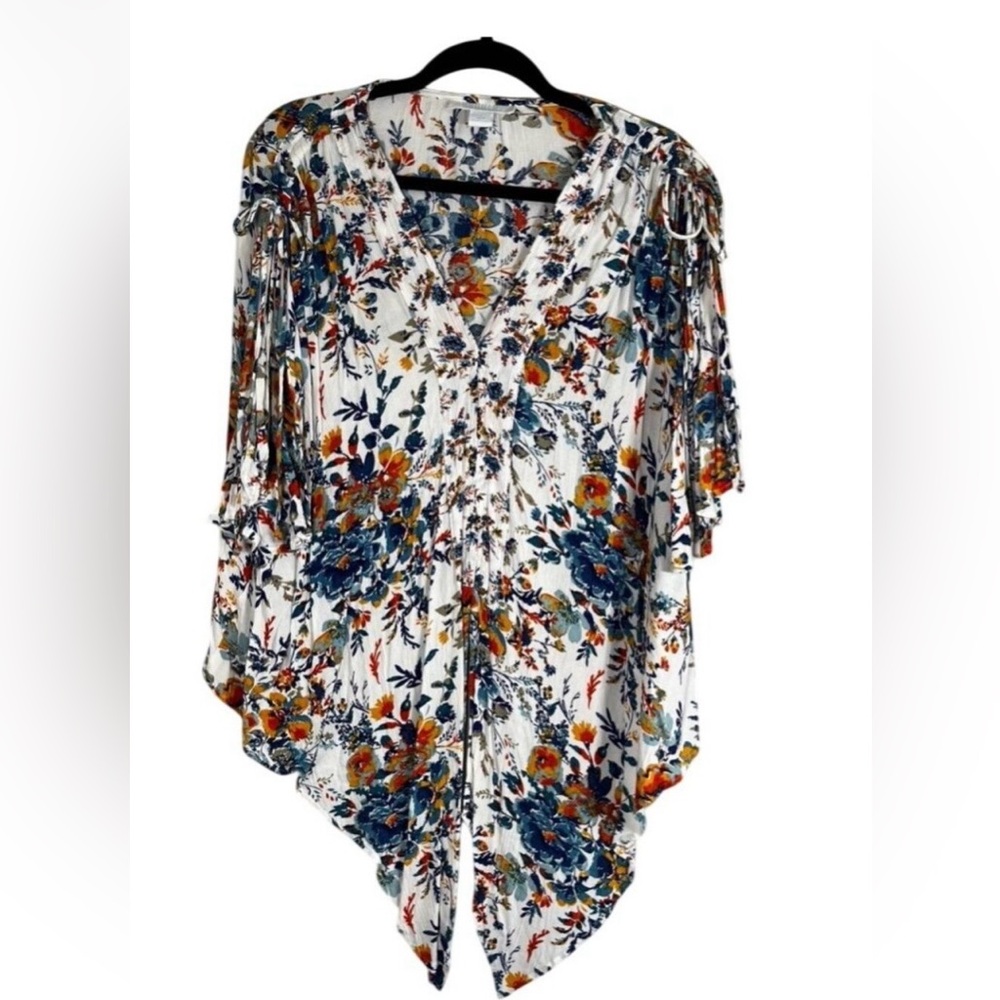 Colorful Floral Tunic Top L Retro Boho‎ Indie Folk Festival Summer Resort Preppy
